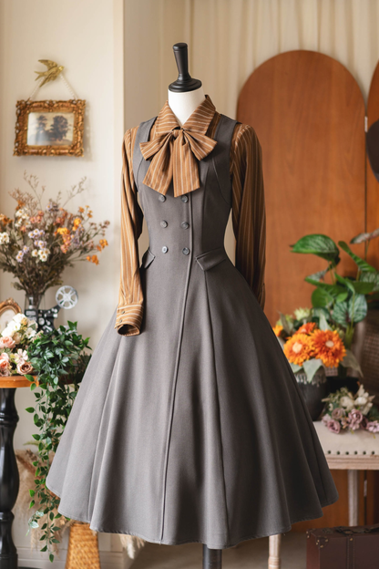 英国風レトロエレガントノースリーブドレス