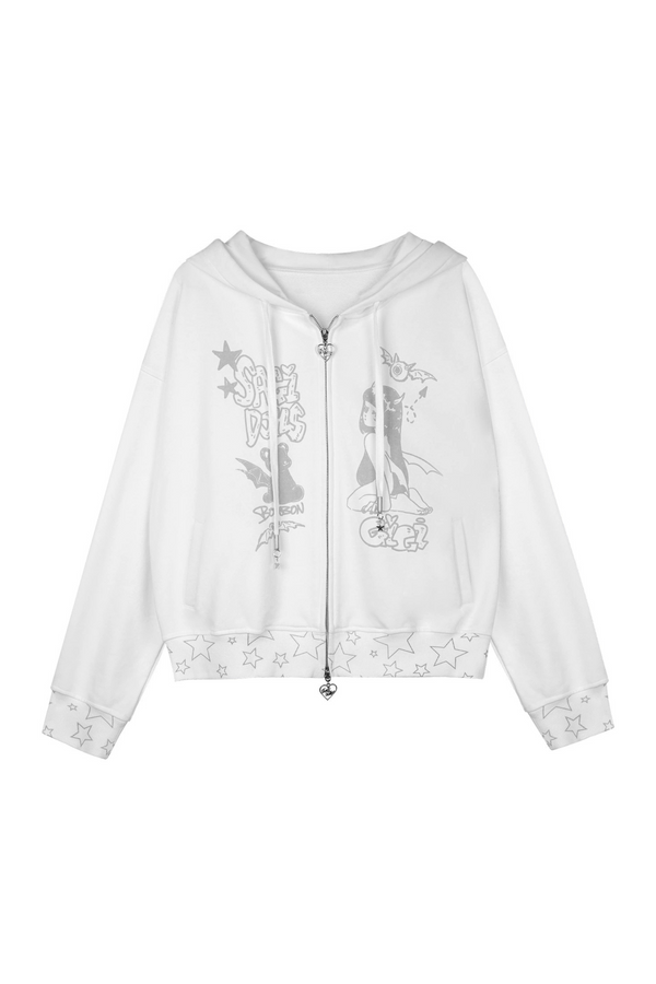 スターエンジェルウィンググラフィティプリントフードパーカー