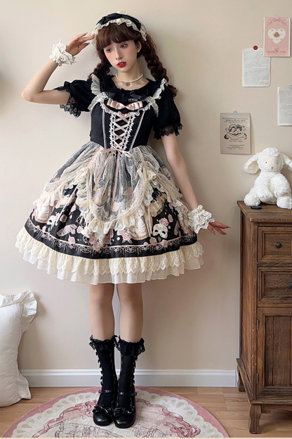 Daily Color Sweet Princess Jumper Skirt + Lace Doll Shirt