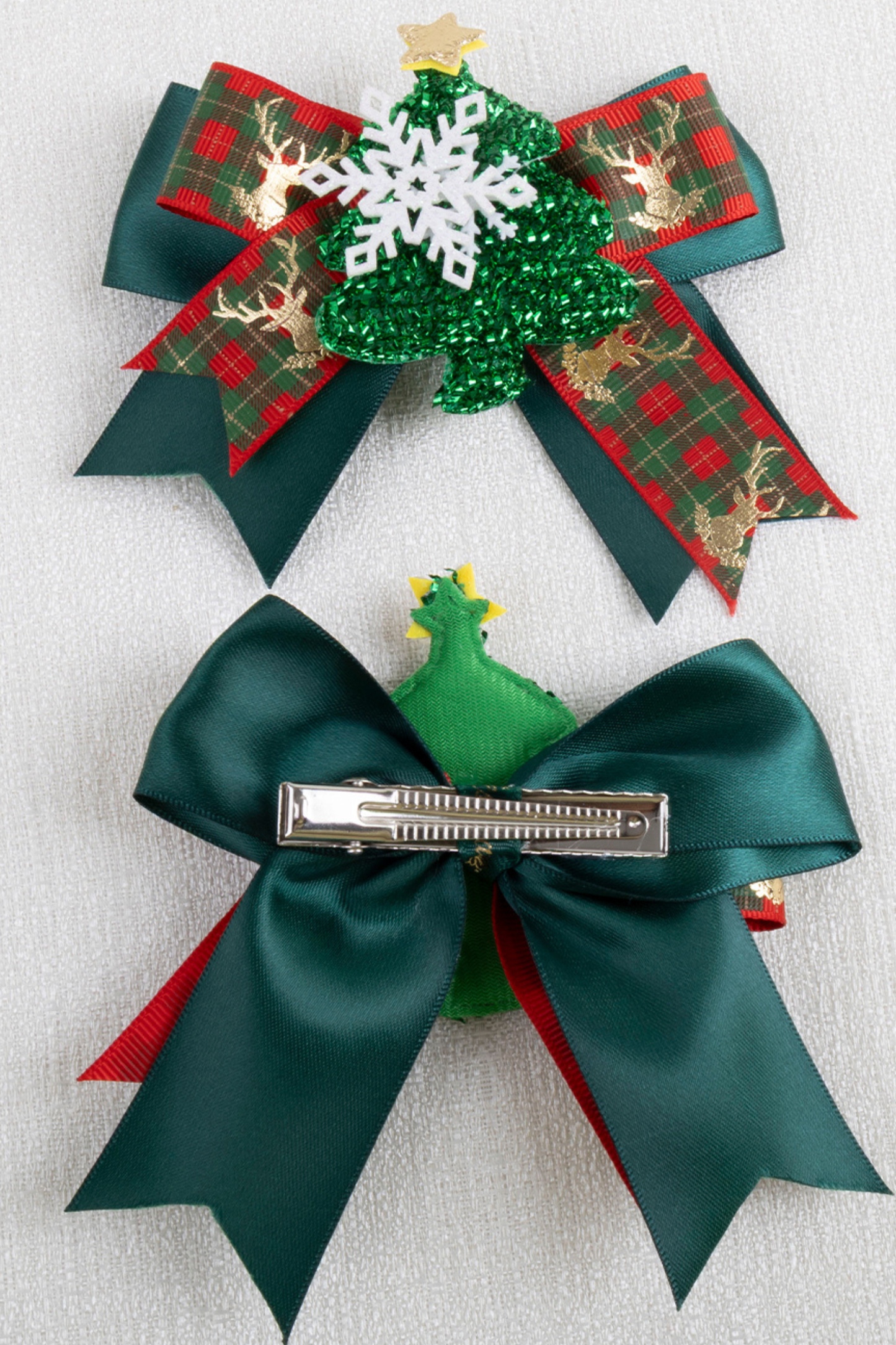 クリスマスチェックヘアーオーナメントリボンクリップ+ハットクリップ+ヘアバンド