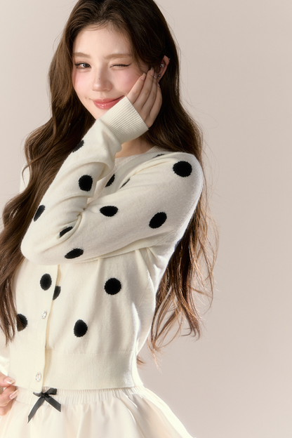 ベルベットドットデザインニットカーディガン