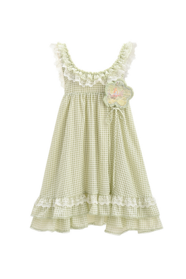 Lace Retro Doll Shirt + Gingham Check Sleeveless Dress