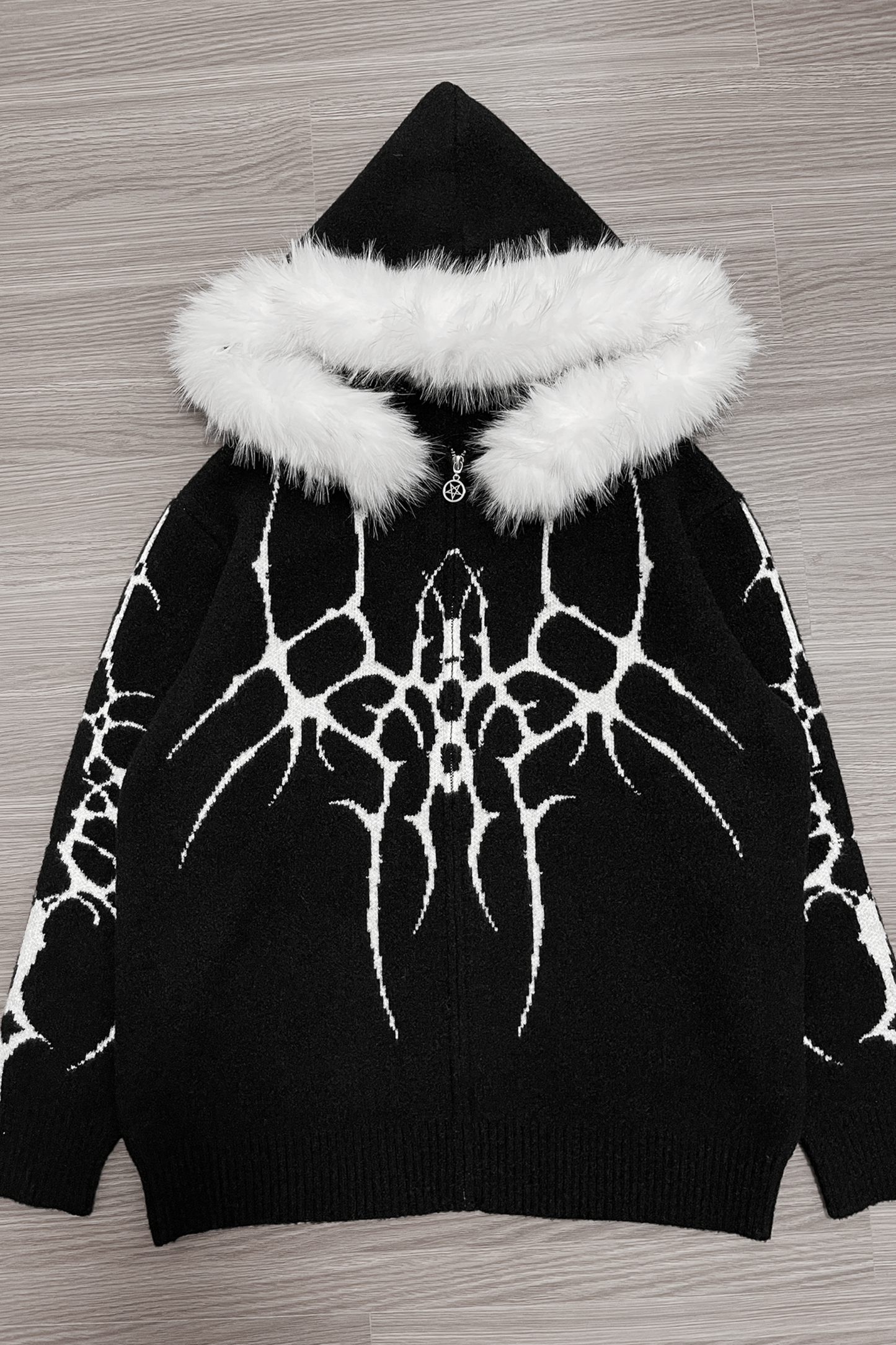 ゴシックファーフードルーズジップカーディガン