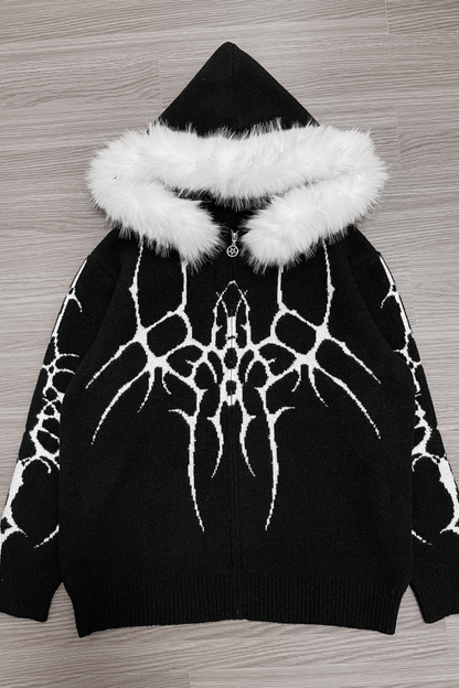 ゴシックファーフードルーズジップカーディガン