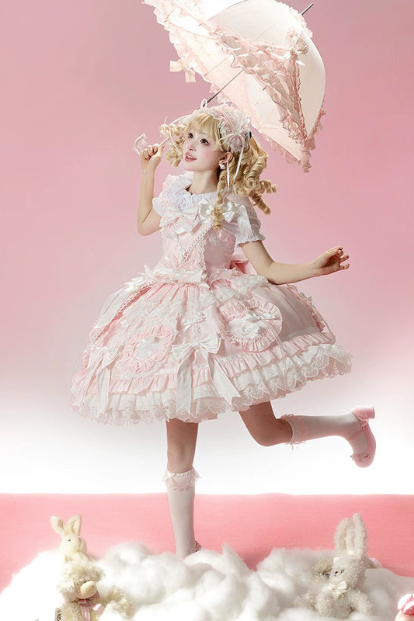 [예약상품] 로즈 스위트 걸리 로리타 원피스 + 헤어드레스