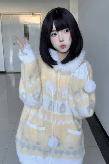 ラビットフードニットカーディガン