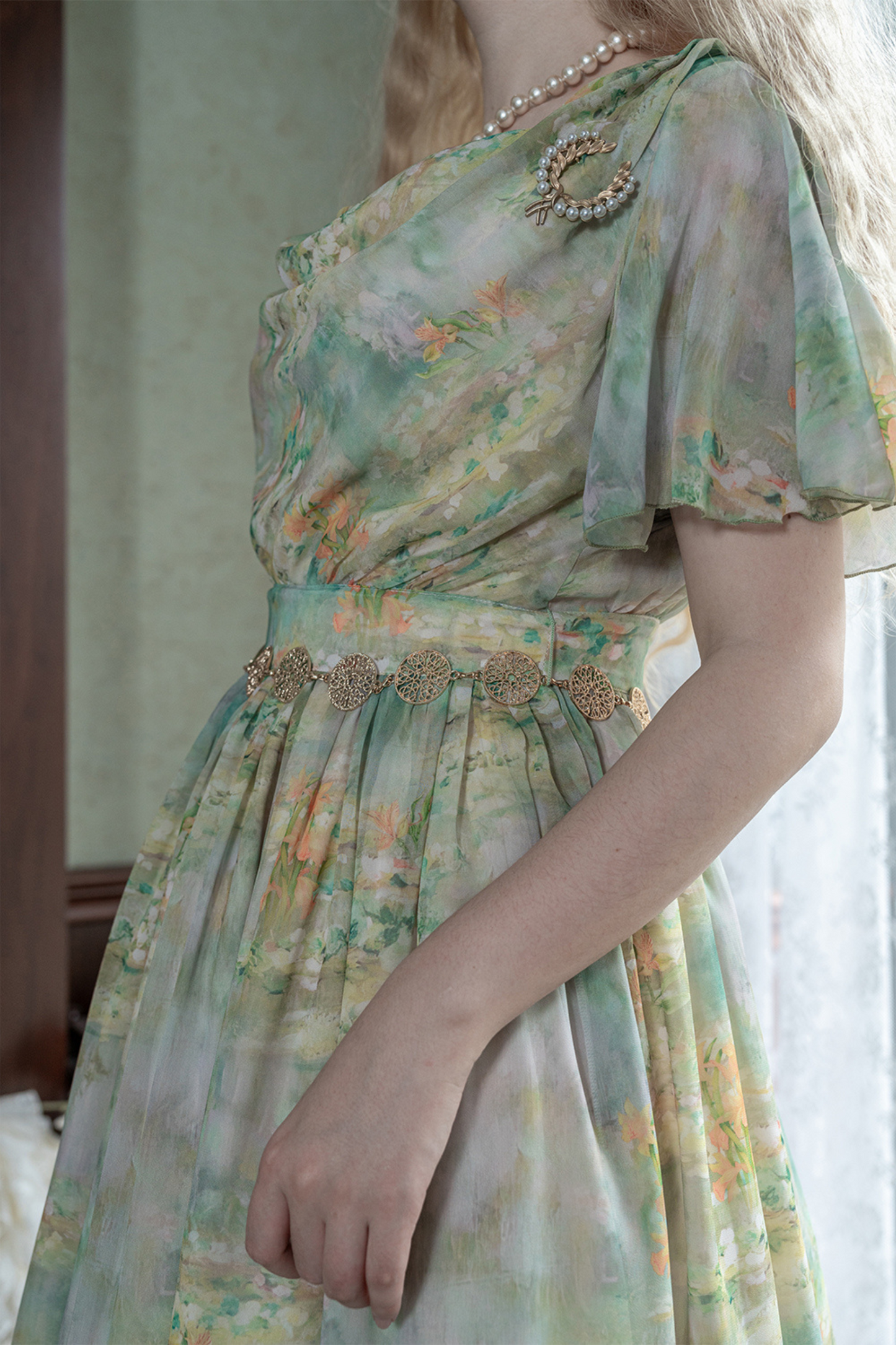 マーブルリゾートシフォンプリントドレス