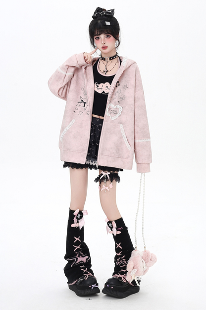 レースバニーフードルーズパーカー