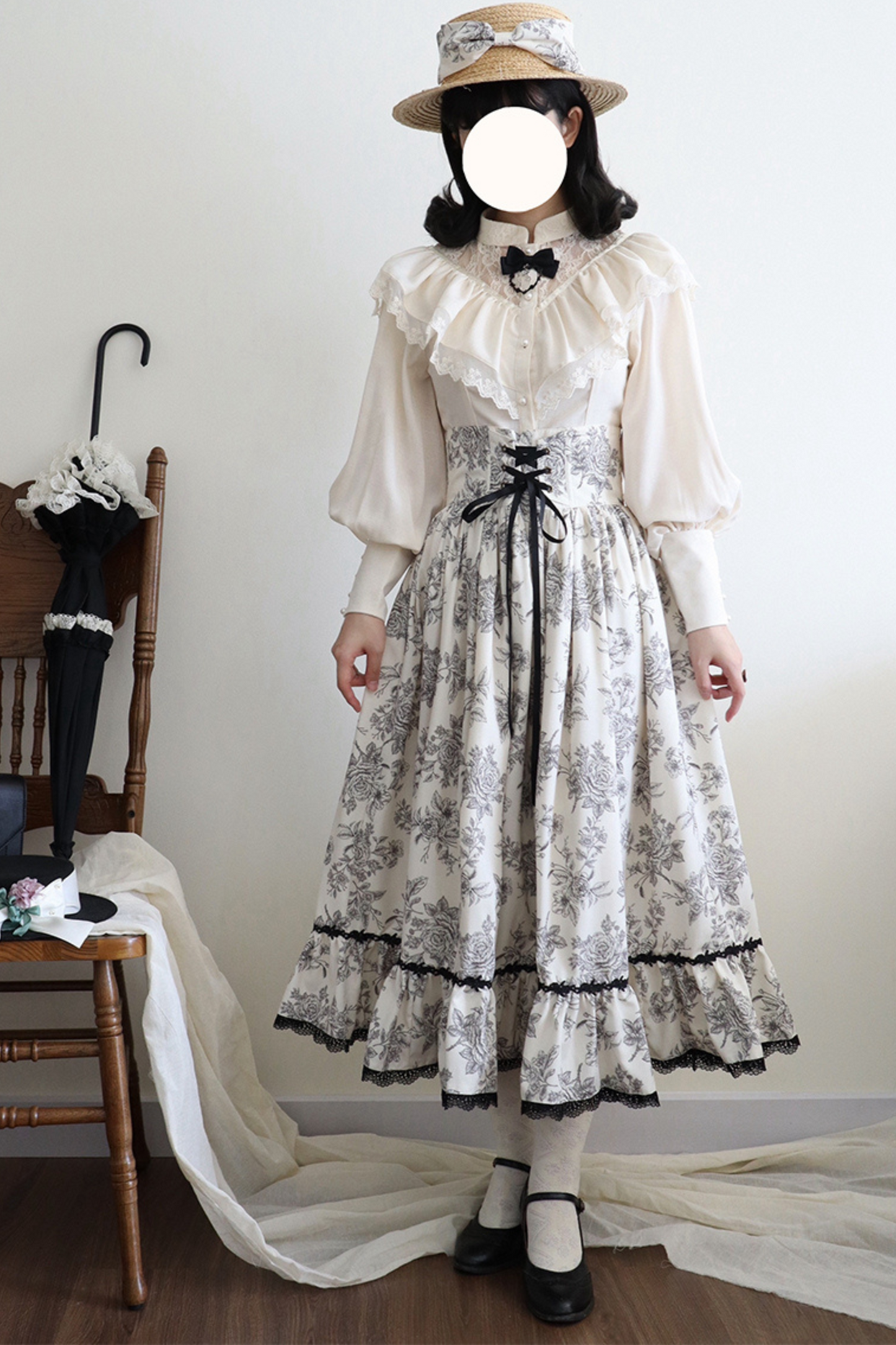 Sketch Wild Rose Elegant Herringbone Lolita Skirt