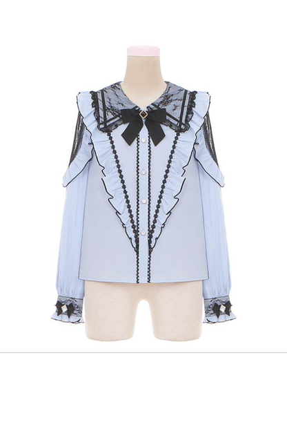 레이스 다크 셔츠 + 플레어 스커트