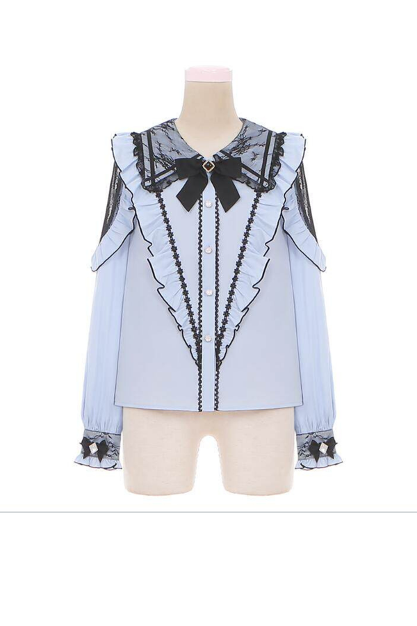 レースダークシャツ+フレアスカート