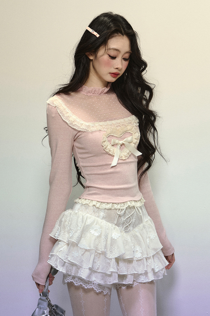 [Pre-order item] Heart Frill Ribbon Design Sweet Top