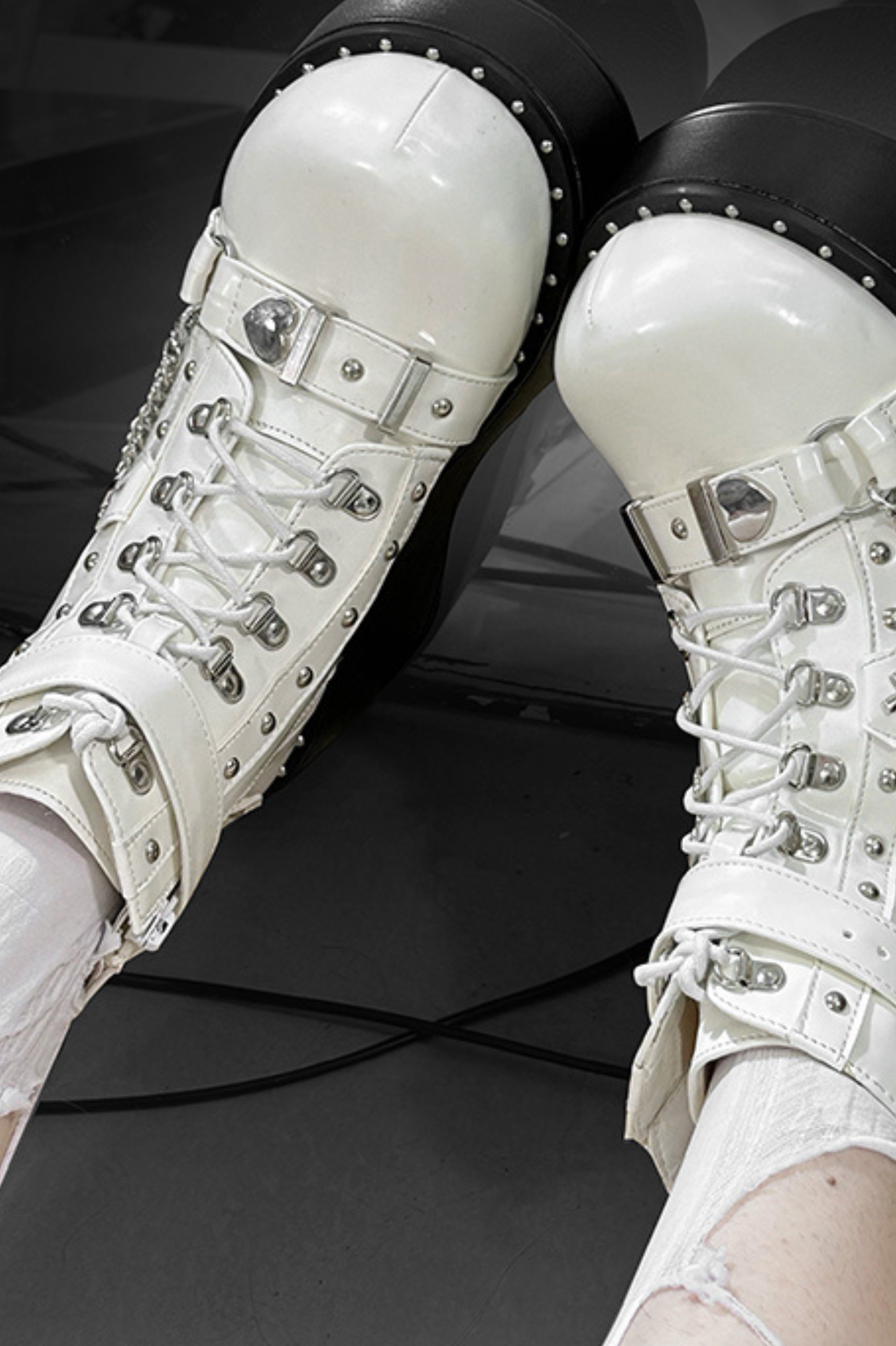 ダークパンクバックルプラットブーツ