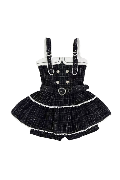 Check Design Suspender Skirt + Pants
