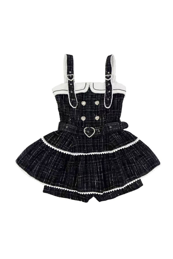 Check Design Suspender Skirt + Pants