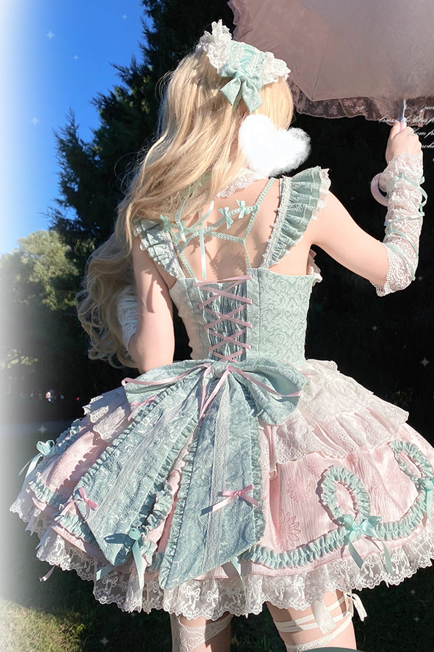 Butterfly Princess Lolita Dress + Petticoat + Clip + Frill Sleeve Shirt