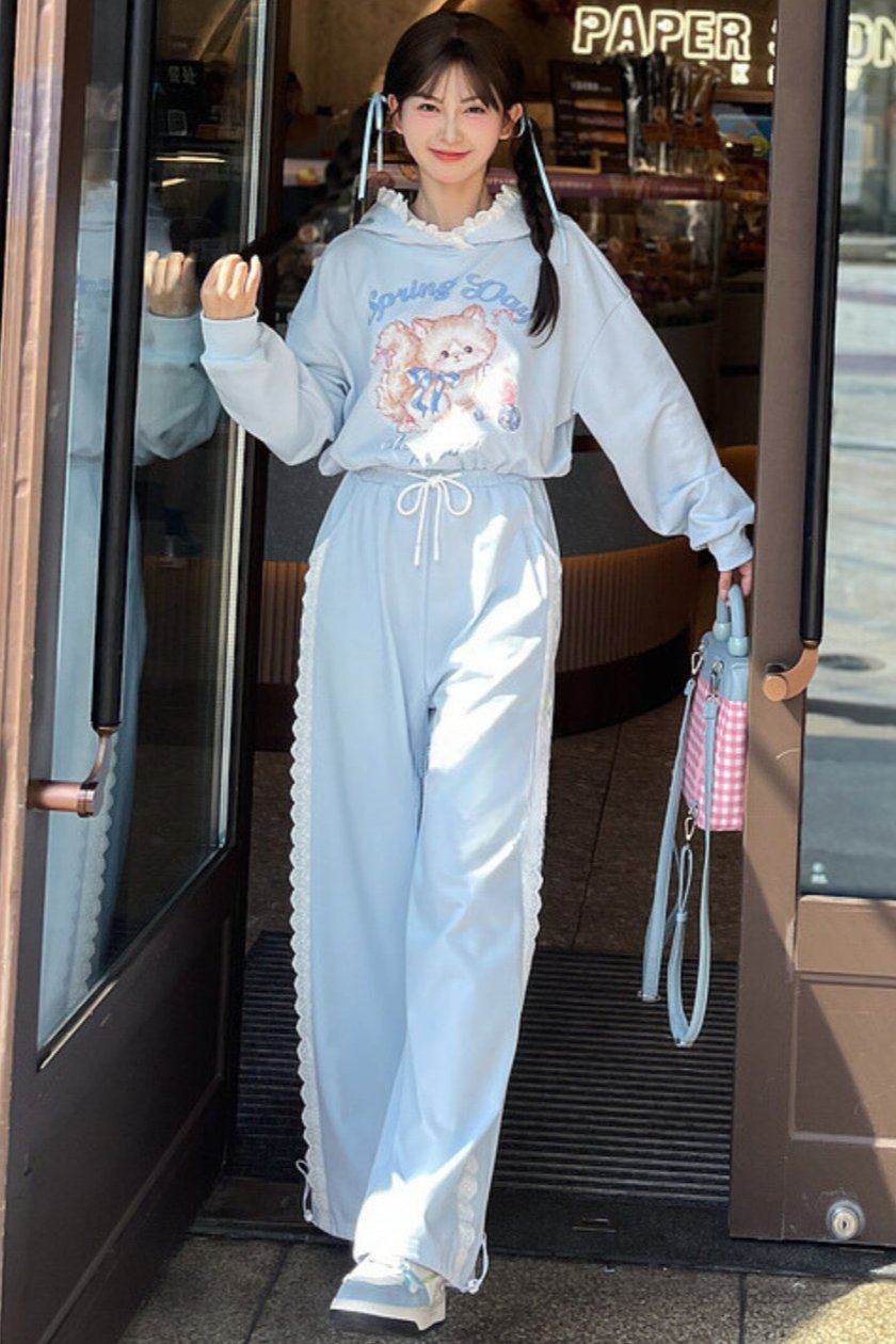 Blue Corset Wide Leg Sweatpants Set-Up