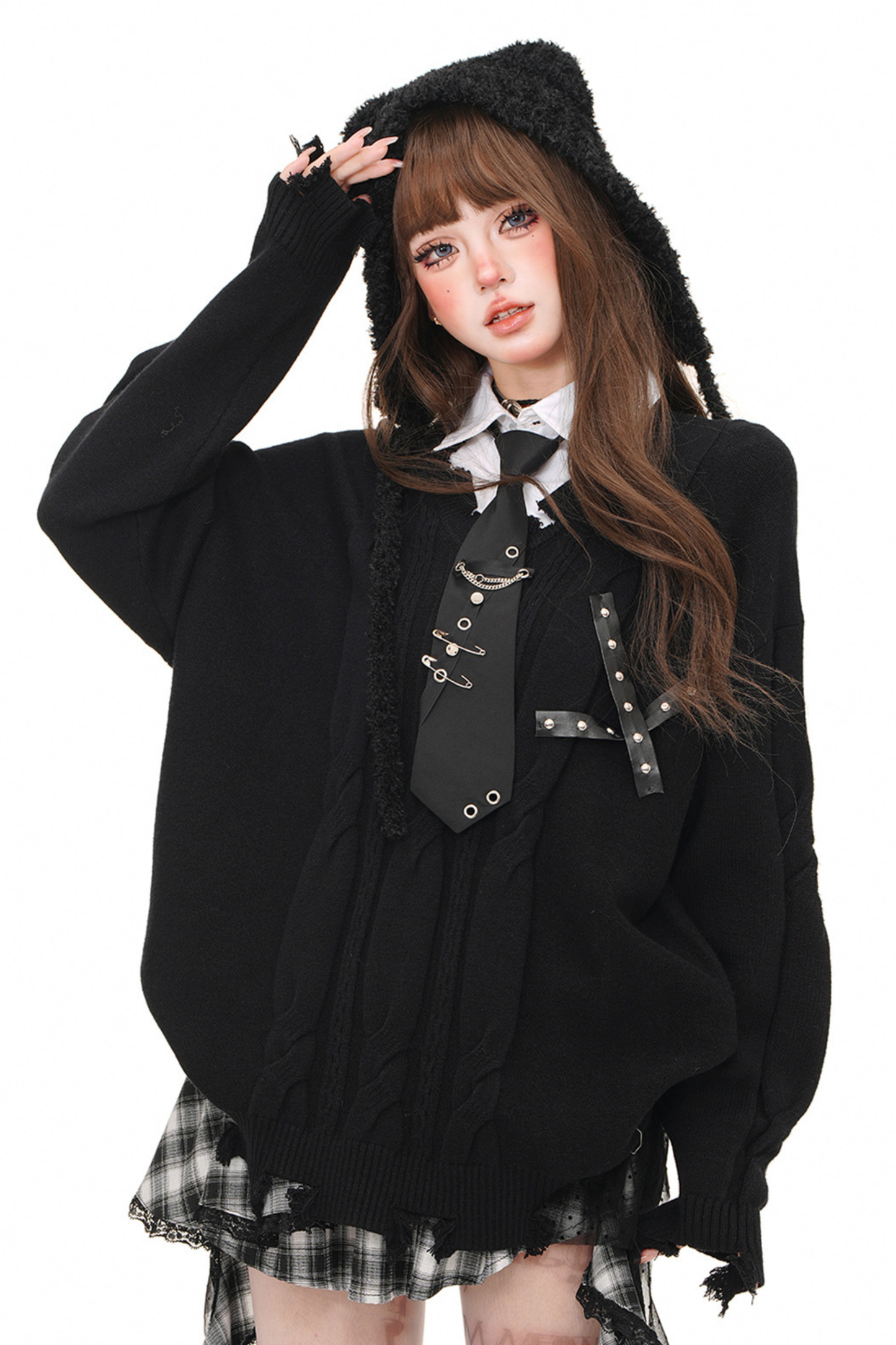 ダークカレッジルーズニット