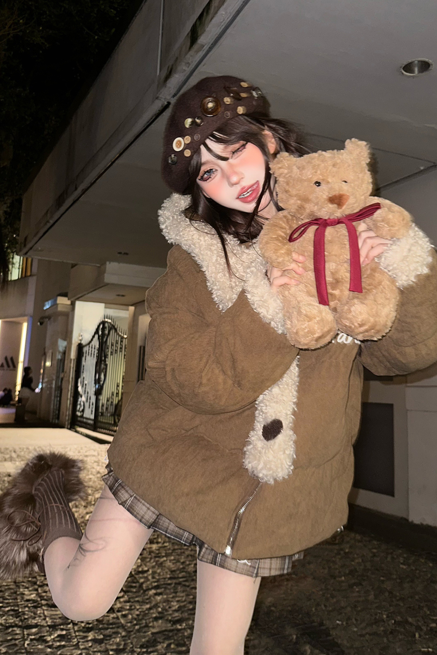 キャラメルマフィンウールフーデッドコート