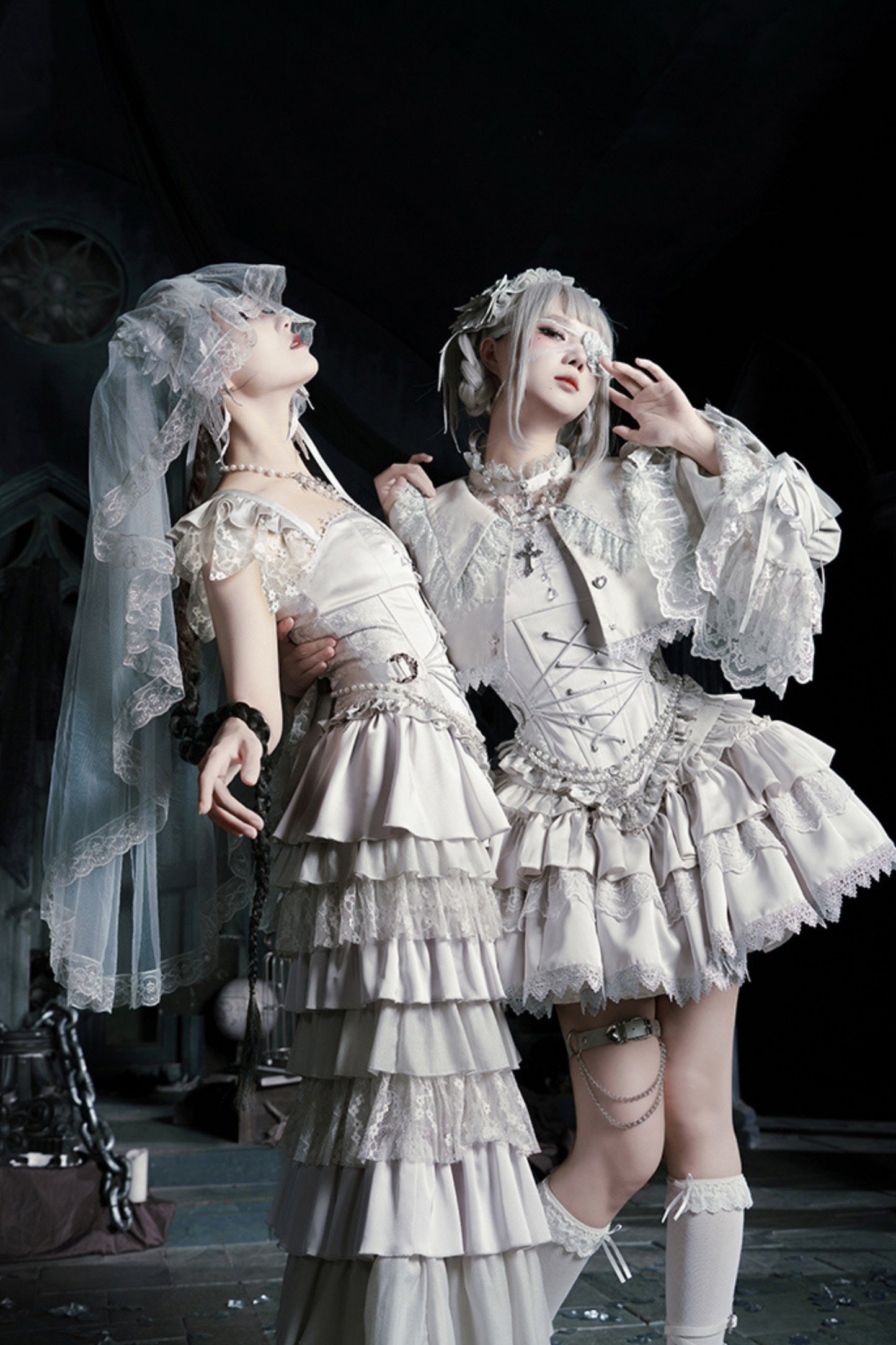 ゴシックロリータスカート+コルセット+ベール+ネックレス+ウエストチェーン