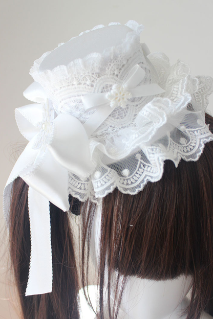 レースロリータボネットハット+カチューシャ+スリーブ+ピン+ハット+ベール