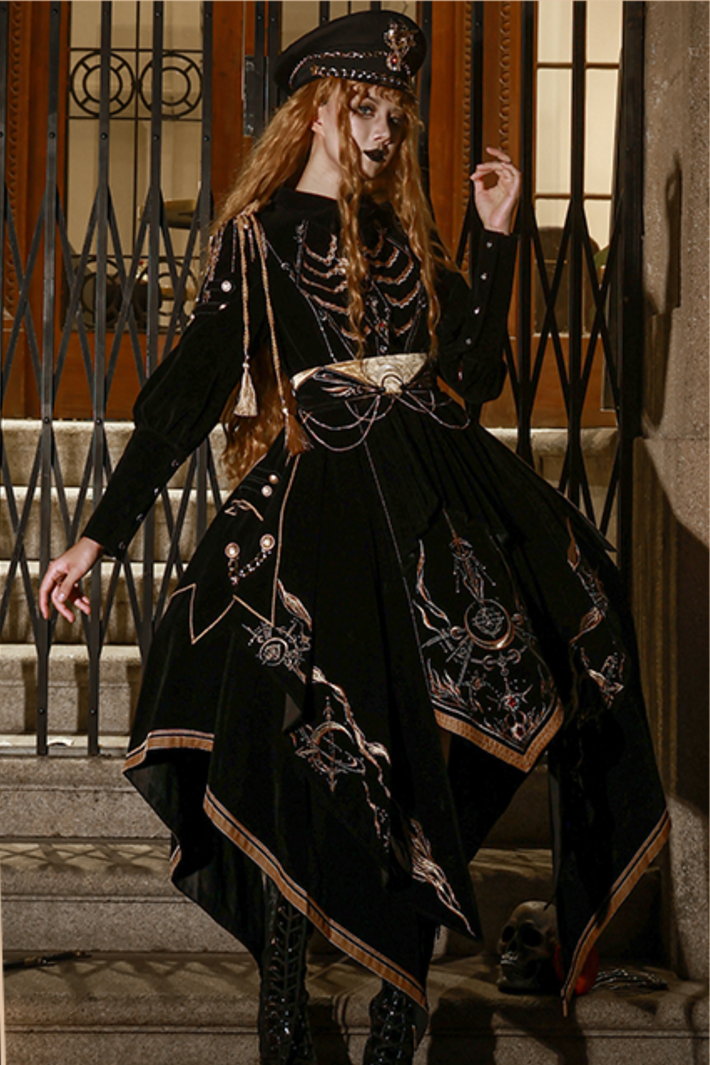 [Deadline for reservations: November 16] Holy army black gold embroidered military cape dress complete set + dress set
