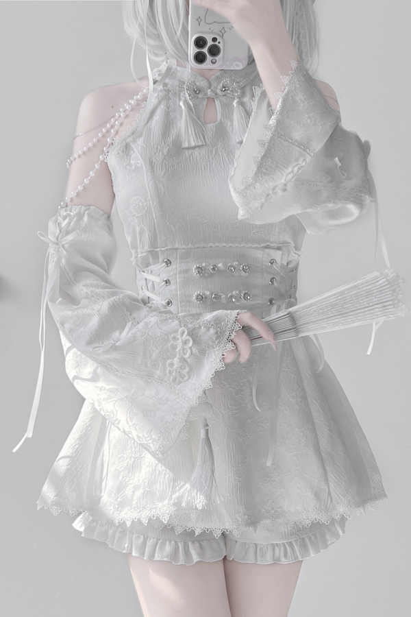 【予約商品】地雷チャイナスタイトップス＋フリルパンツ＋アクセサリー