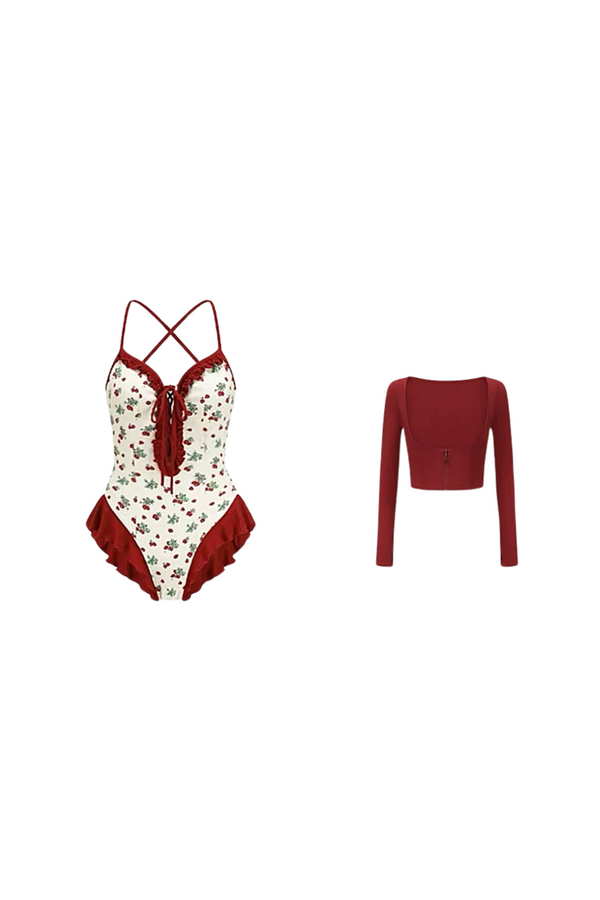 Retro Dress + Asymmetrical Skirt + Slim Jacket Swimsuit