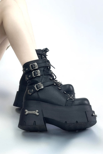 가죽 펑크 플랫폼 부츠