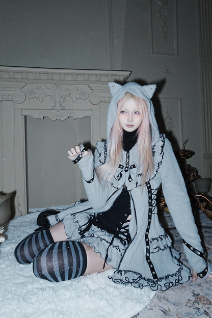 Cat Ear Hood Zipper Dress