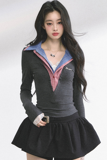 French overcheck slimming design top