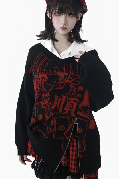 モードVネックニット+キュロット+スカート+レッグカバー+スカーフ