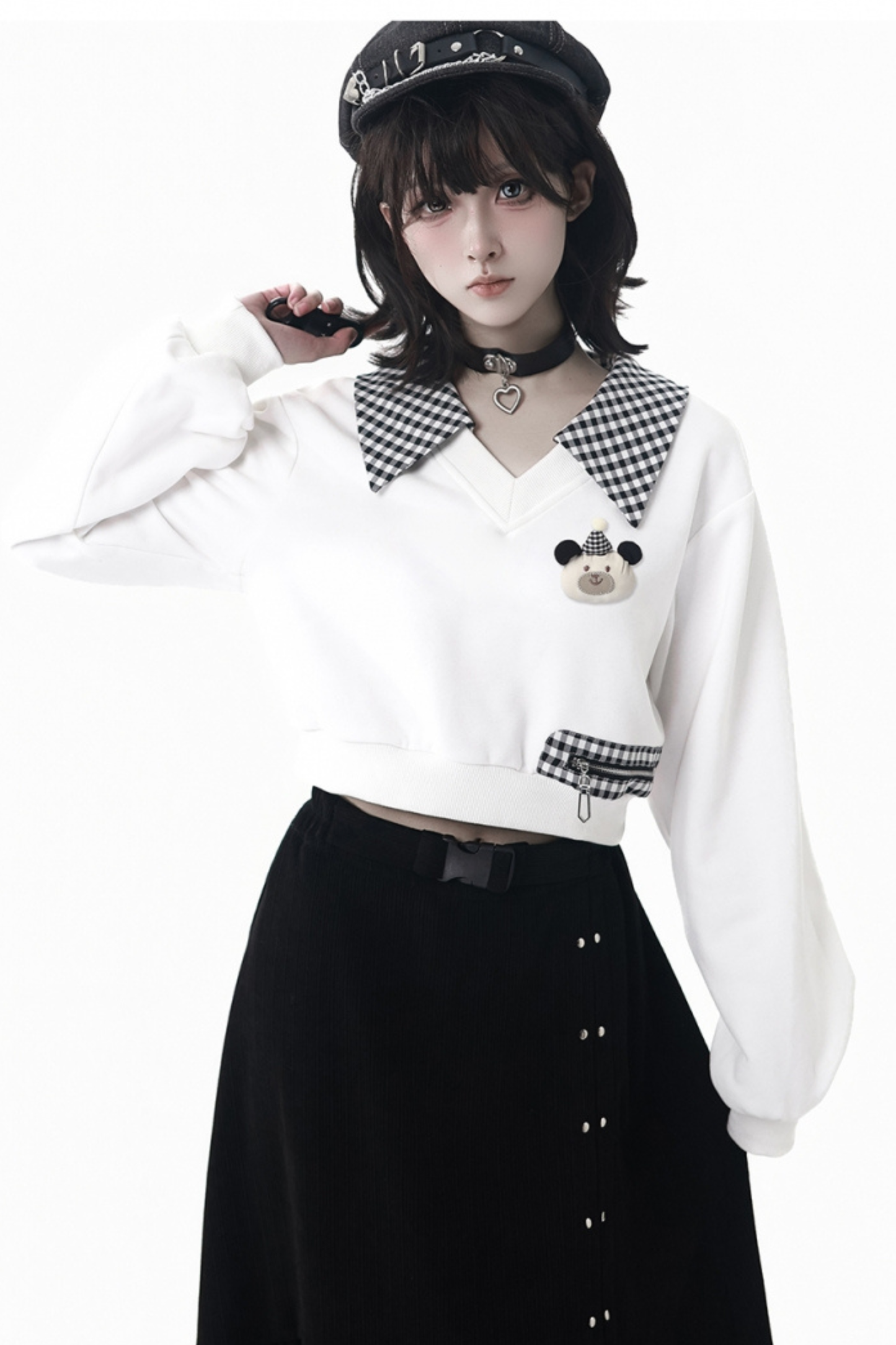 Leather jacket + shirt + long pants + sweatshirt + skirt