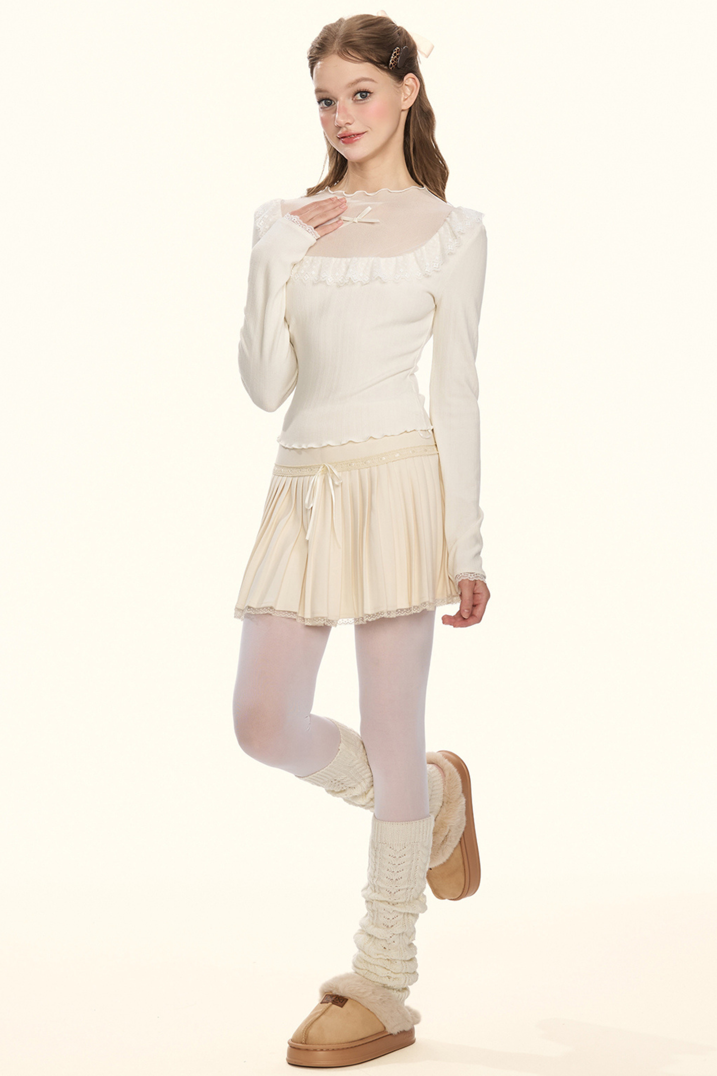 シアーリボンドールカラータイトトップス