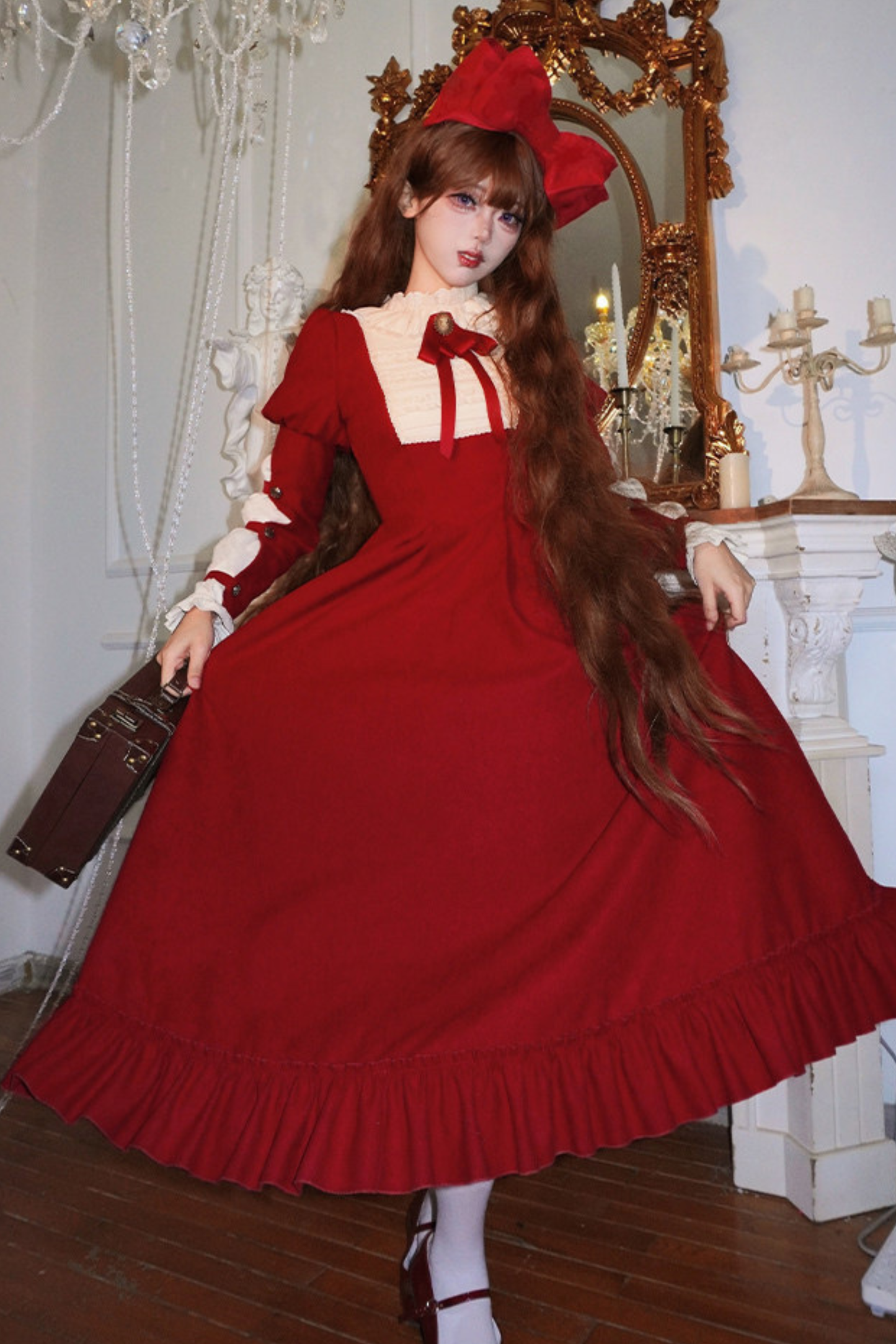 レースラッフルロリータドレス+リボン