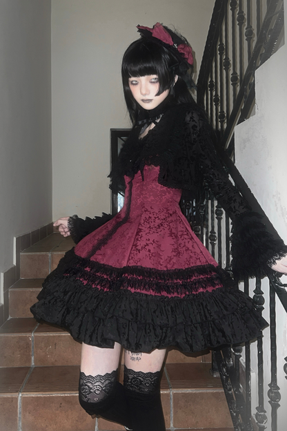 ダークテーラースリムゴシックロリータドレス+アウター