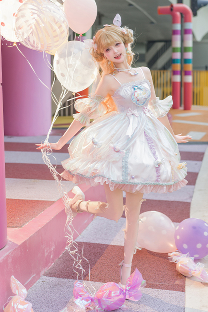 キャンデーポップバルーンロリータジャンパースカート+パールネックレス