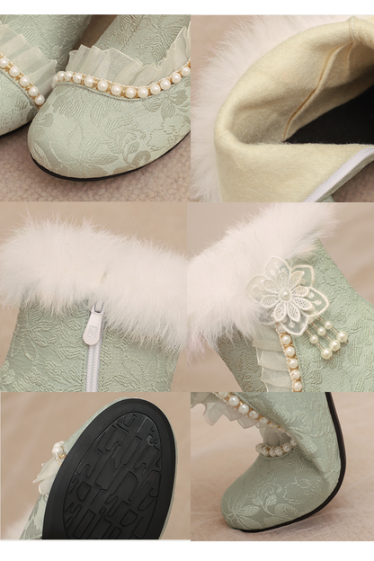 レースファーエレガントショートブーツ