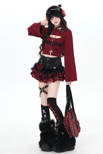 ダークショートトップス+インナーキャミソール