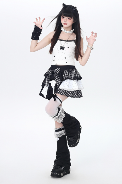 Plaid Dot Tiered Skirt