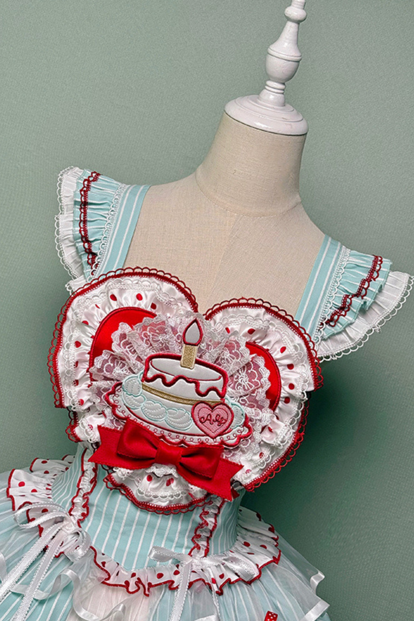 [Pre-order Deadline: September 27] Twin Tiered Lolita Dot Ribbon Striped Dress + Flower Bud Skirt Dress