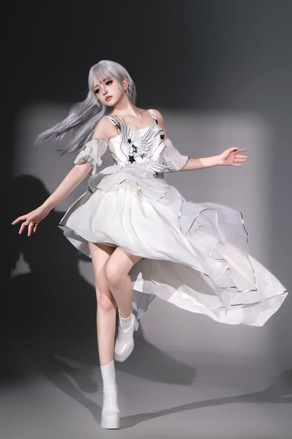 银色赛博朋克洛丽塔连衣裙+袖子+腰带