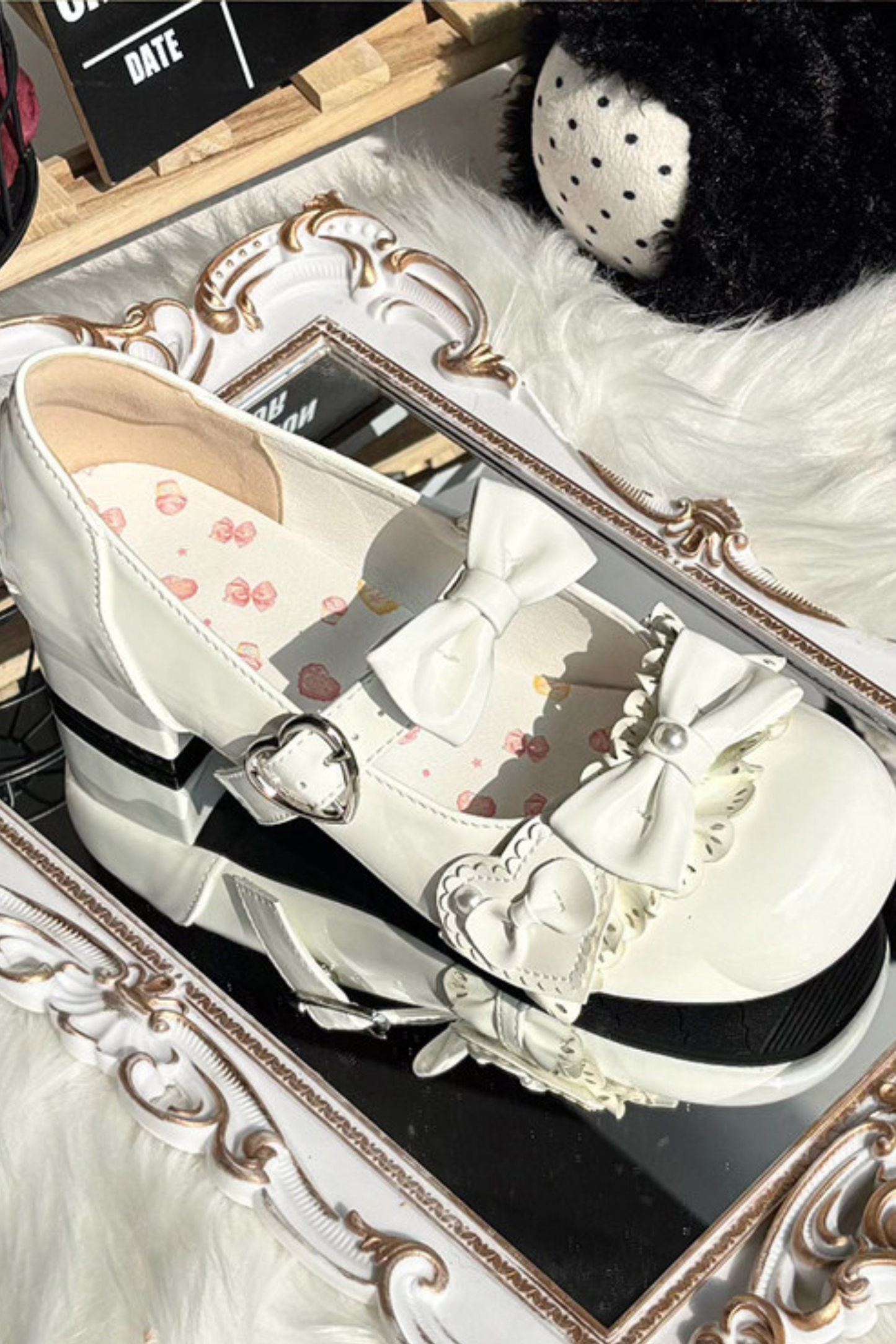 リボンムースケーキラウンドトゥロリータシューズ