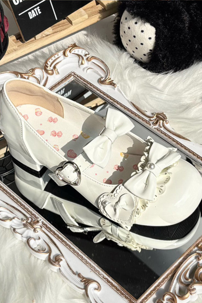 リボンムースケーキラウンドトゥロリータシューズ