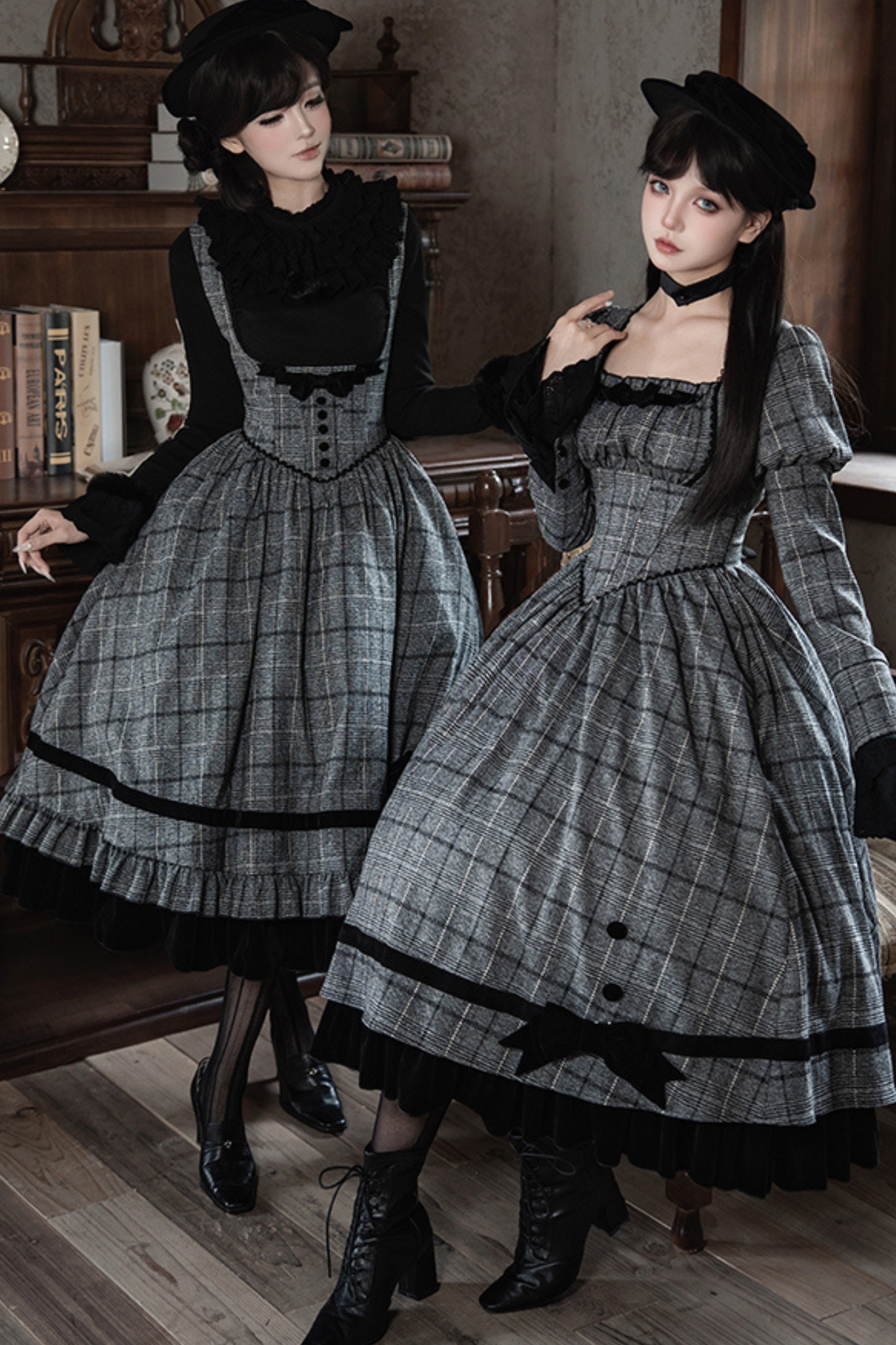 Check Fishbone Chest JSK + Dress + Innerwear + Ribbon + Hat