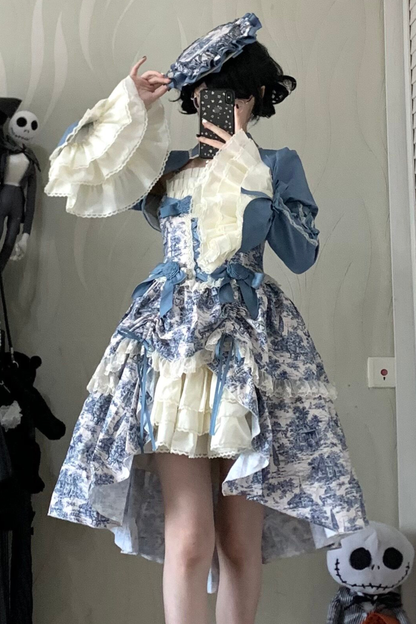 [Vorbestellfrist: 1. Maerz] Eleganter Asiatischer Lolita Traegerrock + Oberteil + Flache Muetze