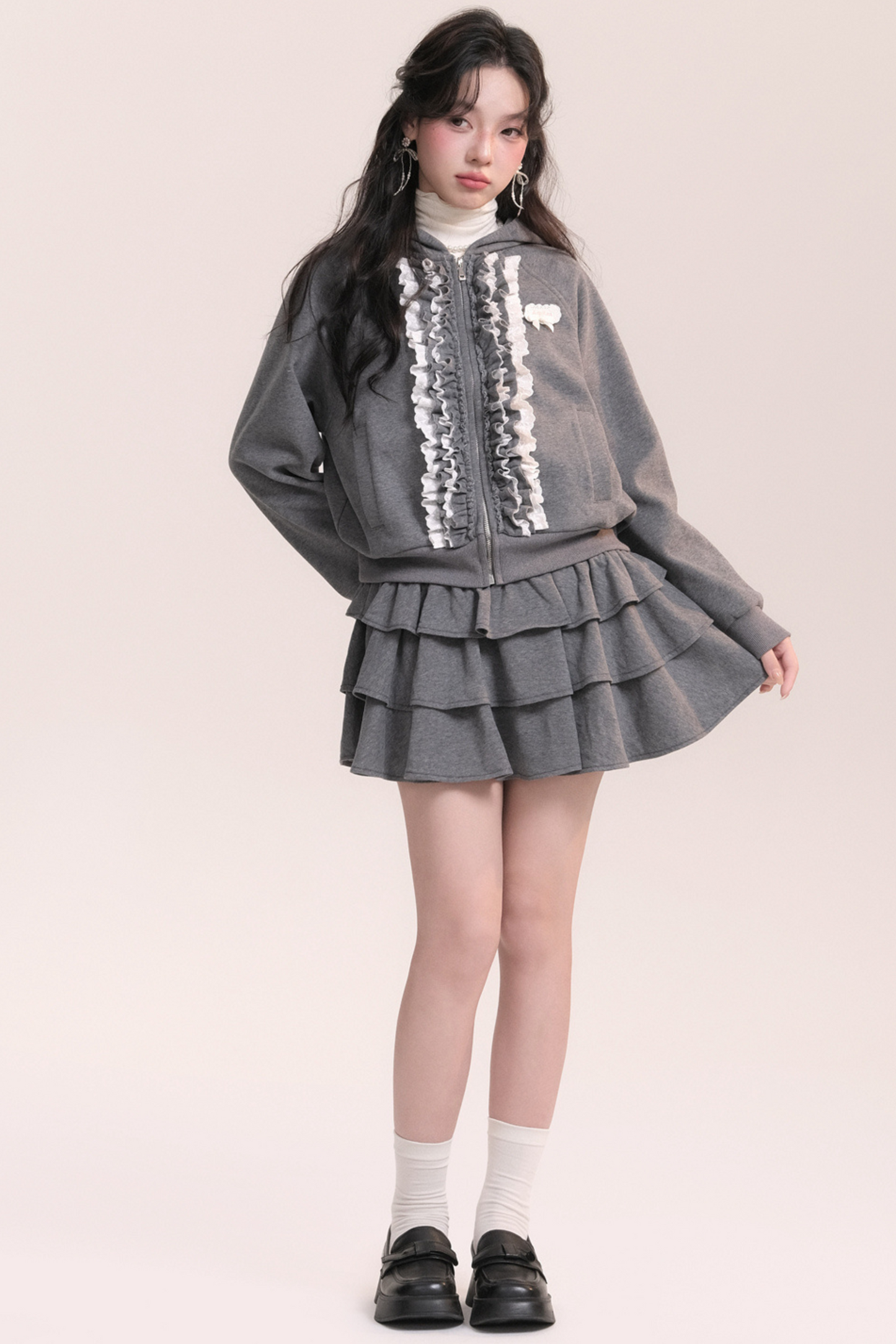 バレエレーススウェットフードジャケット+ケーキスカート