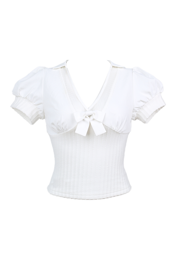 Sweet Ribbon Slim Puff Sleeve Top