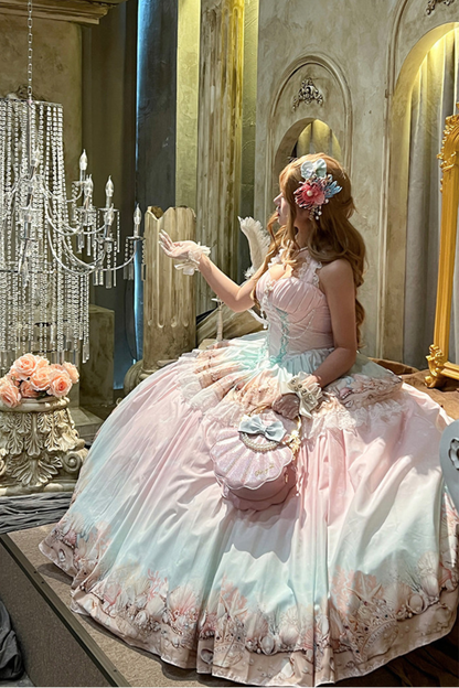 グラデーションバブルハルターネックフレンチドレス+スカート