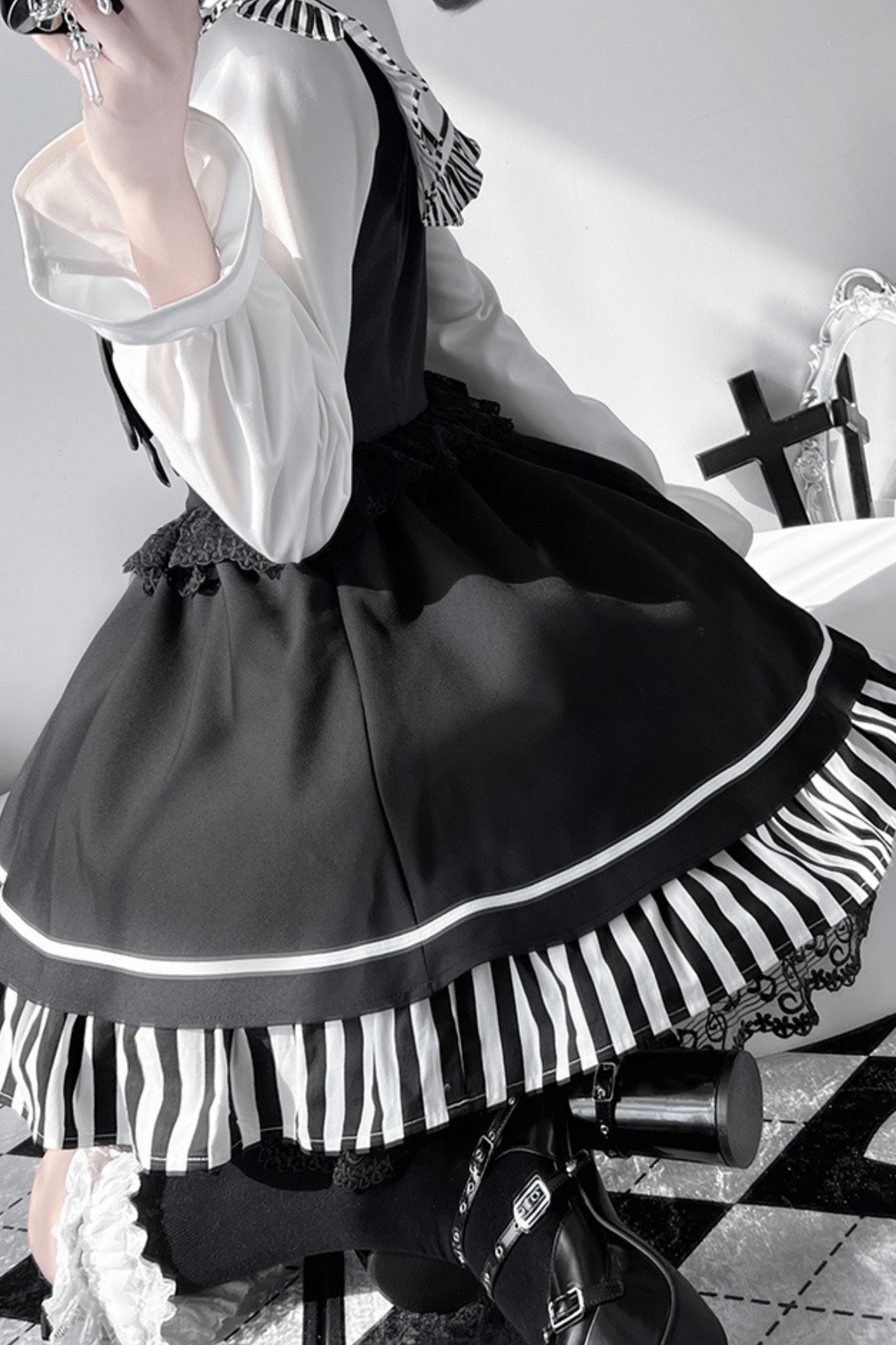 Dark Light Sailor Top + Lace Little Black Skirt